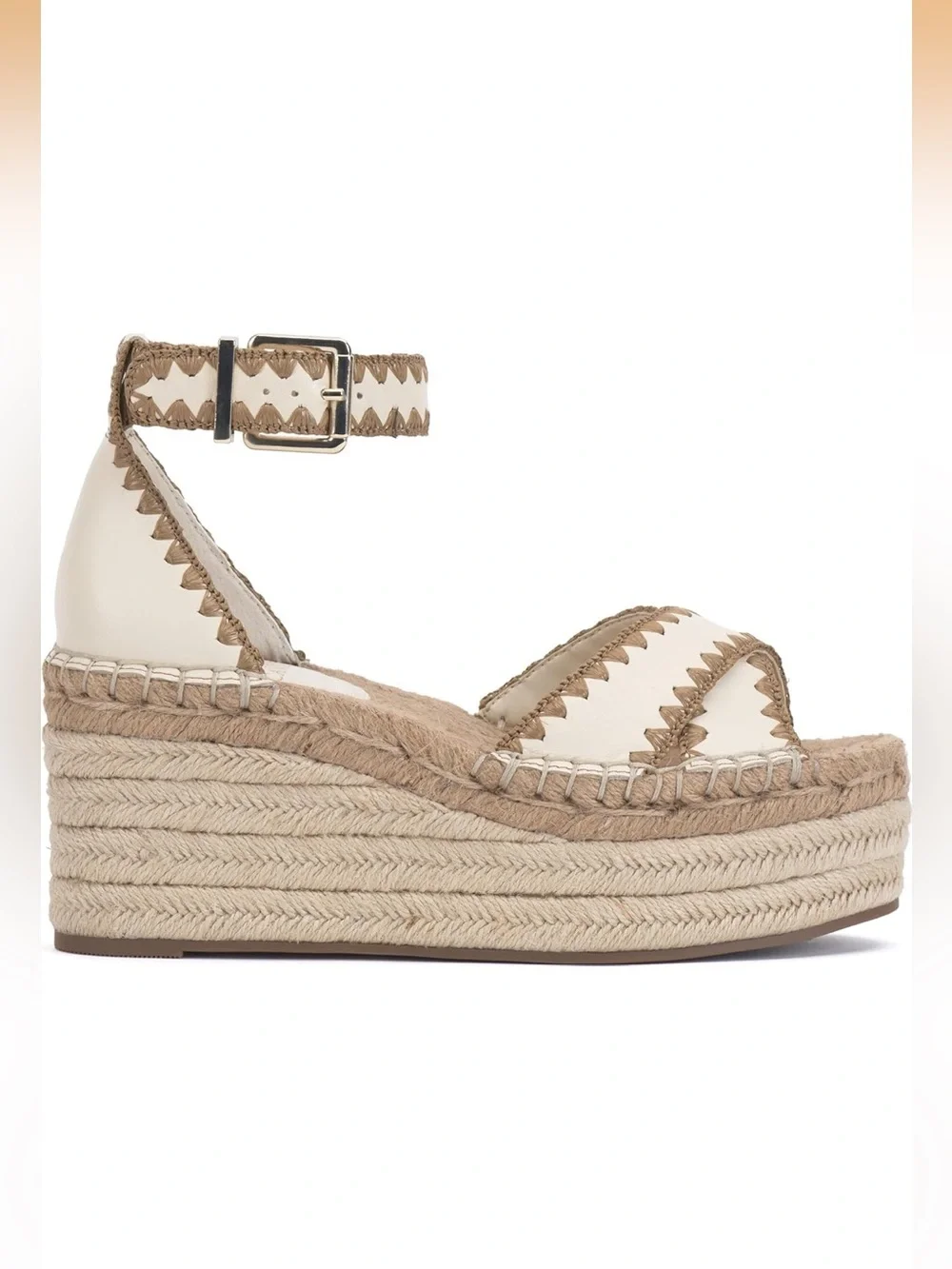 NWT Vince Camuto Cream and Tan Espadrille Platform Wedge Sandal Treyenn size 11